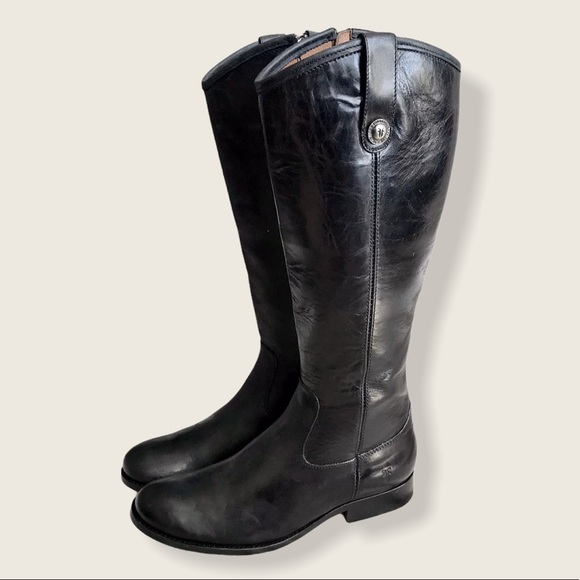 Frye Melissa Button Black Leather Knee High Boot - Picture 13 of 16